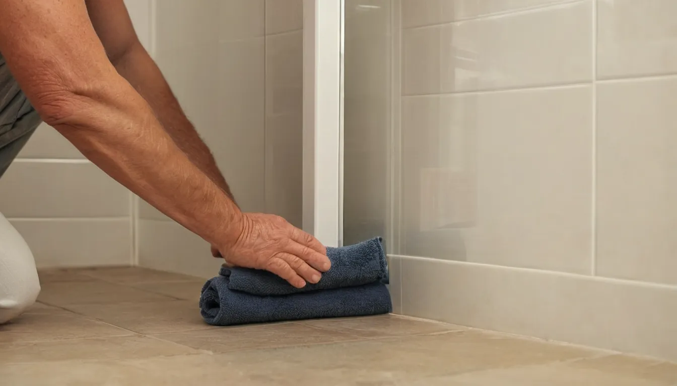A homeowner checking the seal on a walk-in shower door