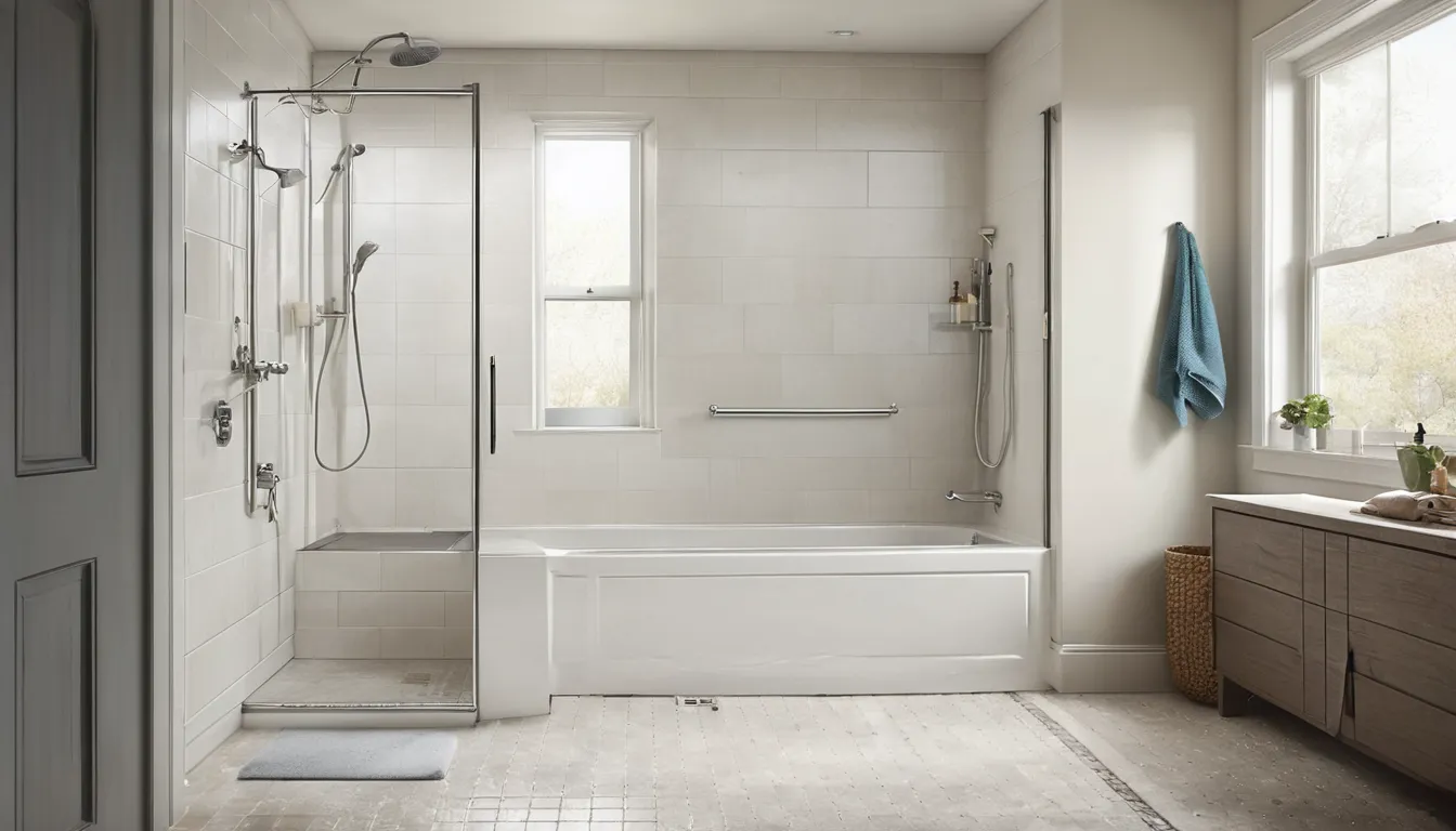 Newly converted walk-in shower with a low step and grab bar in a Sultan home